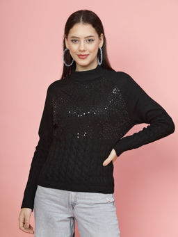 Mafadeny - Winterwear Women Black Solid High Neck Top