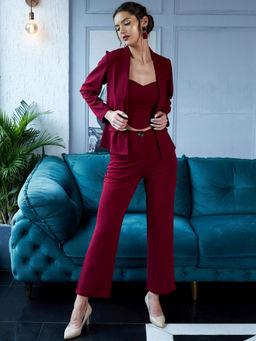 AAREIN - Maroon Three Piece Blazer Co-Ord (Set of 3)