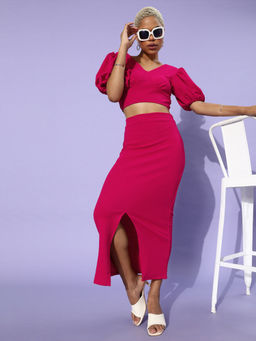 AAREIN - Fuchsia Pink Solid Co-Ord (Set of 2)