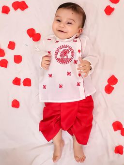 BownBee - Infant Boys White Embroidered Bangali Style Kurta with Dhoti Pant