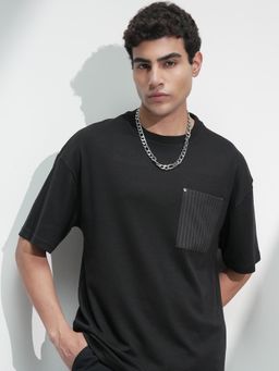 HIGHLANDER - Men Black Round Neck Oversized Embroidery T-shirt