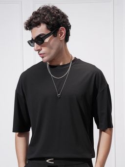 HIGHLANDER - Men Black Round Neck Oversized Drop Shoulder Super Stretch T-shirt