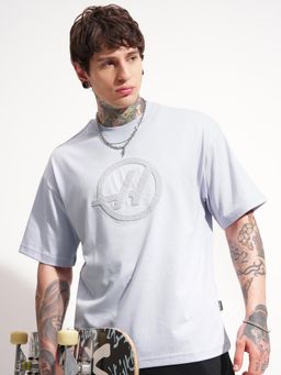 HIGHLANDER - Men Grey Oversized Round Neck Half Sleeve T-shirt