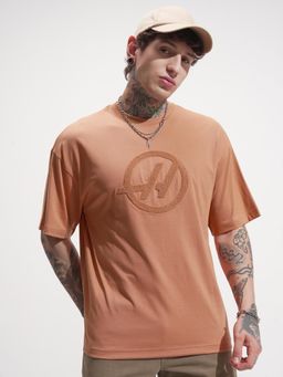 HIGHLANDER - Men Peach Round Neck Oversized T-shirt