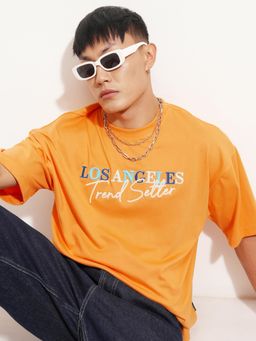 HIGHLANDER - Men Orange R/N H/S Oversized Embroidered T- Shirt