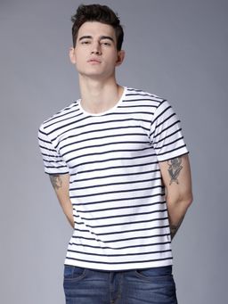 HIGHLANDER - By Men Slim Fit Striped Round Neck Pure Cotton T-Shirt