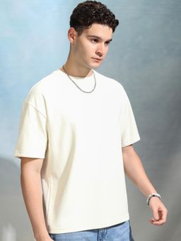 HIGHLANDER - Men Off White Round Neck Drop Shoulder T-shirt