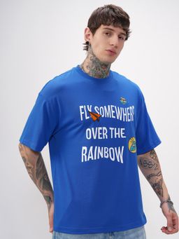 HIGHLANDER - Men Blue Typography Drop Shoulder Oversized T-shirt