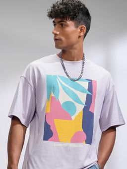 HIGHLANDER - Men Purple Round Neck Drop shoulder Oversized Embellished T-shirt