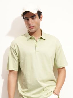HIGHLANDER - Men Lime Green Self Collar Half Sleeve Relax Fit T-shirt
