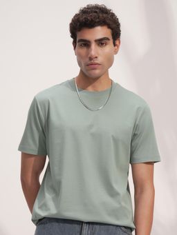HIGHLANDER - Men Green Round Neck Regular Fit Drop Shoulder Super Stretch T-shirt
