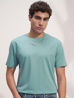HIGHLANDER - Men Blue Green Round Neck Regular Fit Drop Shoulder Super Stretch T-shirt
