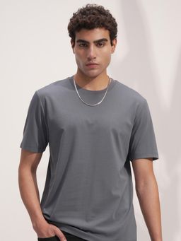 HIGHLANDER - Men Grey Round Neck Regular Fit Drop Shoulder Super Stretch T-shirt
