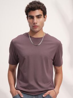 HIGHLANDER - Men Mauve Round Neck Regular Fit Drop Shoulder Super Stretch T-shirt