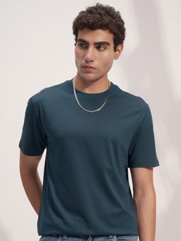 HIGHLANDER - Men Teal Round Neck Regular Fit Drop Shoulder Super Stretch T-shirt