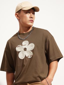 HIGHLANDER - Men Olive R/N H/S Oversized Embroidered T- Shirt