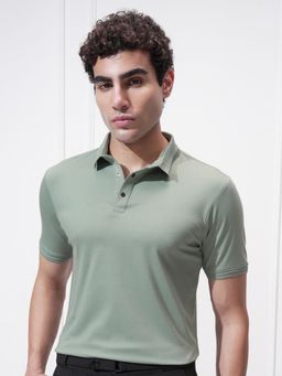 HIGHLANDER - Men Green Regular Fit Jacquard Collar Polo T-shirt