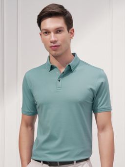 HIGHLANDER - Men Green Regular Fit Jacquard Collar Polo T-shirt