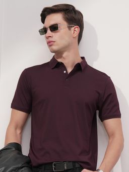 HIGHLANDER - Men Maroon Regular Fit Jacquard Collar Polo T-shirt