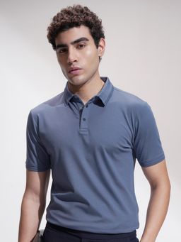 HIGHLANDER - Men Blue Regular Fit Jacquard Collar Polo T-shirt