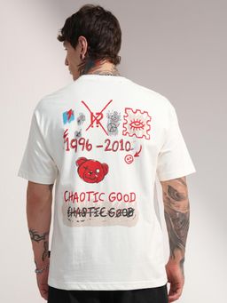 HIGHLANDER - Men Off White Round Neck Oversized Drop Shoulder Graphic T-shirt