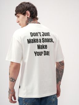 HIGHLANDER - Men Off White Round Neck Oversized Drop Shoulder Graphic T-shirt