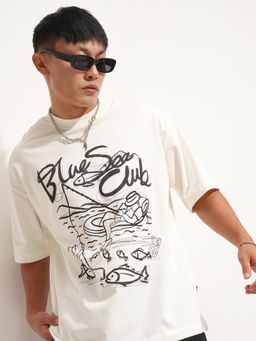 HIGHLANDER - Men Off White Rn H S Oversized Drop Sho Graphic T-shirt