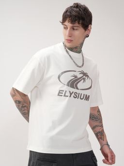 HIGHLANDER - Men Off White Round Neck Oversized Drop Shoulder Graphic T-shirt
