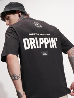 HIGHLANDER - Men Black Round Neck Oversized Drop Shoulder Graphic T-shirt