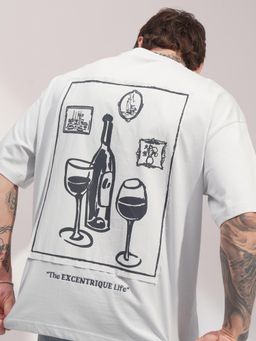 HIGHLANDER - Men White Round Neck Oversized Drop Shoulder Graphic T-shirt