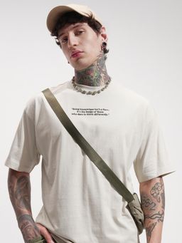 HIGHLANDER - Men Beige Oversized Drop shoulder Round Neck T-shirt
