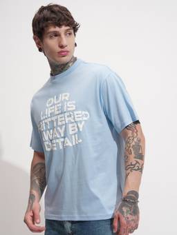 HIGHLANDER - Men Blue Typography Oversized T-shirt