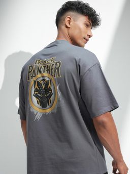 HIGHLANDER - Panther Men Grey Oversized Drop Shoulder Round Neck T-shirt