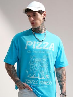 HIGHLANDER - Viacom Ninja Turtles Men Blue Round Neck Oversized Drop Shoulder Graphic T-shirt