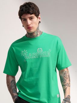 HIGHLANDER - Viacom Garfield Men Green Round Neck Relaxed Drop Shoulder T-shirt