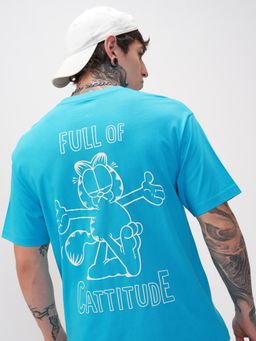 HIGHLANDER - Viacom Garfield Men Blue Round Neck Relaxed Drop Shoulder T-shirt