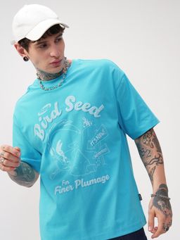 HIGHLANDER - Warner Bros Looney Tunes Men Blue Round Neck Oversized Printed T-shirt