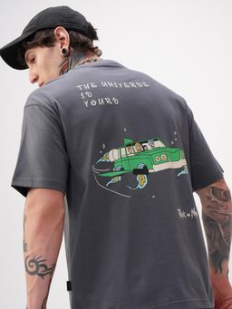 HIGHLANDER - Warner Bros Rick and Morty Men Grey Round Neck Relaxed Fit T-shirt