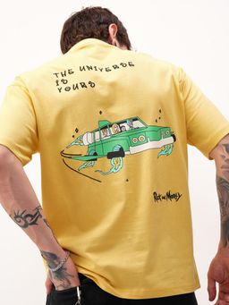 HIGHLANDER - Warner Bros Rick and Morty Men Yellow Round Neck Relaxed Fit T-shirt