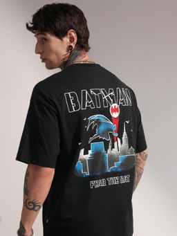 HIGHLANDER - Warner Bros Batman Men Black Round Neck Relaxed Drop Shoulder Graphic T-shirt