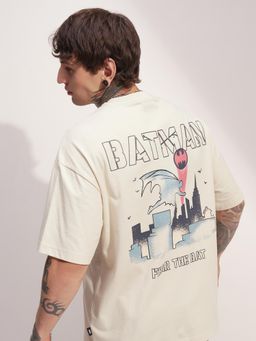 HIGHLANDER - Warner Bros Batman Men Cream Round Neck Oversized Drop Shoulder Graphic T-shirt