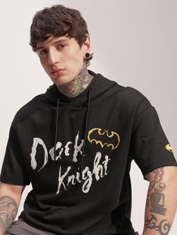 HIGHLANDER - Warner Bros Batman Men Black Oversized Drop Shoulder Graphic Hoodie T-shirt