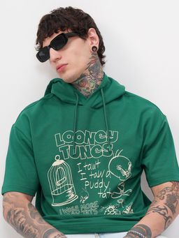 HIGHLANDER - Warner Bros Looney Tunes Men Green Oversized Drop Shoulder Hoody T-shirt