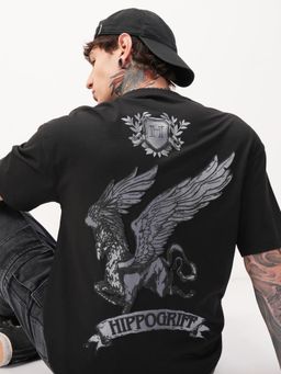 HIGHLANDER - Warner Bros Harry Potter Men Black Round Neck Oversized Graphic T-shirt