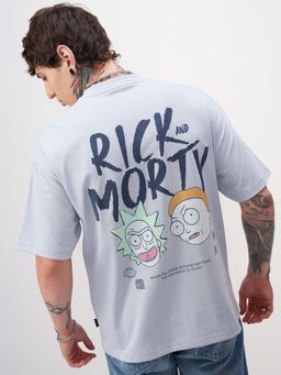 HIGHLANDER - Warner Bros Rick and Morty Men Grey Round Neck Oversized Graphic T-shirt