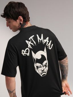 HIGHLANDER - Warner Bros Batman Men Black Round Neck Relaxed Drop Shoulder Graphic T-shirt
