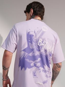HIGHLANDER - Warner Bros Batman Men Purple Round Neck Oversized Drop Shoulder Printed T-shirt