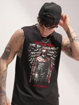 HIGHLANDER - Warner Bros Batman Men Black Round Neck Raw Finish Relaxed Fit Tank T-shirt