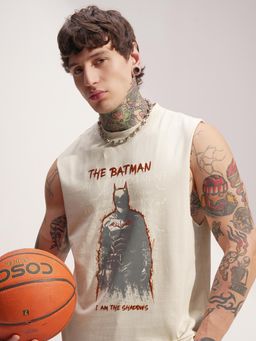 HIGHLANDER - Warner Bros Batman Men Cream Round Neck Raw Finish Relaxed Fit Tank T-shirt