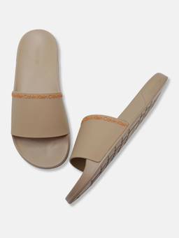 Calvin Klein - Logo Beige Polyester Sliders